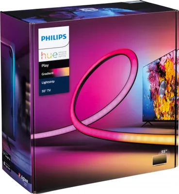 Produktbild von Philips Hue White and Color ambiance TV Play Gradient Lightstrip 55", Intelligenter Leuchtstreifen, Bluetooth/Zigbee, Schwarz, Integrierte LED, Silikon, Nicht austauschbare(s) Leuchtmittel