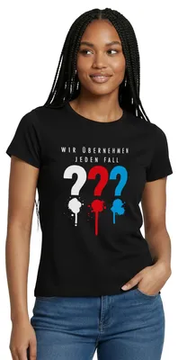 Produktbild von Spreadshirt Die Drei Fragezeichen Wir Übernehmen Jeden Fall Frauen T-Shirt, XXL, Schwarz