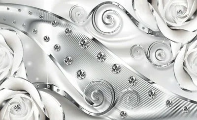 Produktbild von Fototapete 3D Abstrakt (312x219cm - 3 Bahnen) Diamanten Blumen Silber Wohnzimmer Schlafzimmer Wandtapete Vlies Tapete Latexdruck UV-Beständig Geruchsfrei Hohe Auflösung Montagefertig