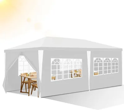 Produktbild von Faziango 3 x 6 m Garten Pavillon mit 5 Seitenteilen tragbares wasserdichtes Zelt Partyzelt, weiß