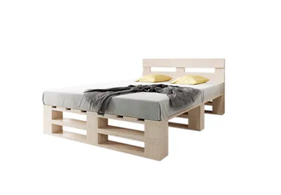 Produktbild von Lermowood Palettenbett M2 180 x 200 cm mit Kopfteil Natur Holzbett Massivholzbett Bett aus Paletten Seniorenbett Kinderbett Jugendbett