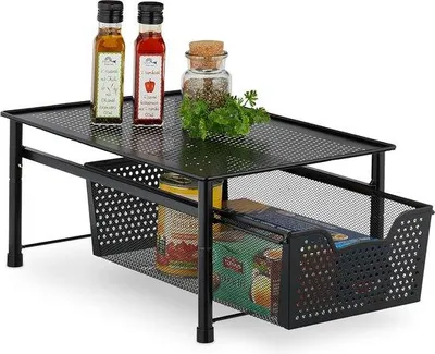 Immagine prodotto di Organizer da cucina in metallo nero, impilabile, 1 cassetto