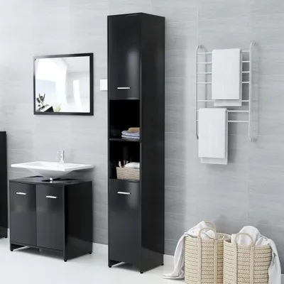 Produktbild von vidaXL Koupelnová skříňka černá 30x30x183,5 cm Dřevěný materiál