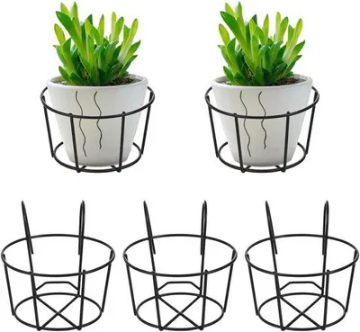 Produktbild von Famanu Blumentopfhalter Set aus 5 runden Eisenhaltern - für Balkon und Garten