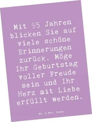 Produktbild von Mr. & Mrs. Panda Postkarte Spruch 95. Geburtstag Erinnerungen - Lavendeltraum - Geschenk, Freundschaft, Postkarten, Fotokarte, Alter, Ansichtskarte, Happy Birthday, Feier