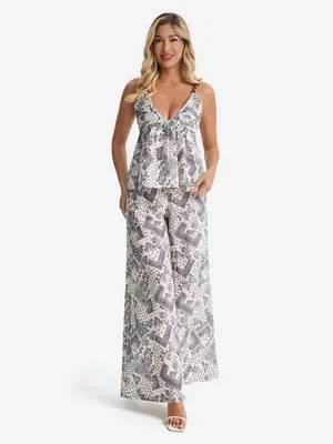 Produktbild von Langes zweiteiliges Damen-Pyjama-Set: Weste und Hose mit weitem Bein.