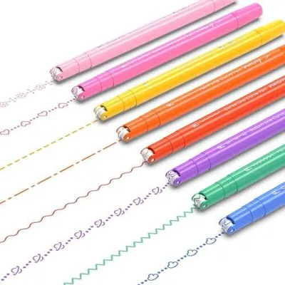 Produktbild von 8 Stück Kurvenstifte mit 8 Mustern, Doppelspitze als Kurvenmarker & Fineliner, Textmarker-Ersatz für Bullet Journal & Notizen, wischfest, 8 Farben kreative Highlighter für Studenten & Schule