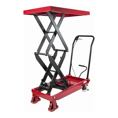 Produktbild von STIER Doppelscheren Hubtischwagen, Fahrbarer Hubtisch mit Traglast 350 kg, Plattform 910x500 mm, Max. Hubhöhe 1300 mm, hydraulisch, Polyurethan-Bereifung