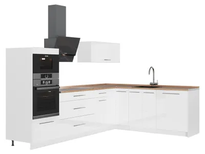 Produktbild von Eckküche Vicco Fame-Line Weiß Hochglanz/Weiß 287 x 60 cm, AP Eiche, Model 63546
