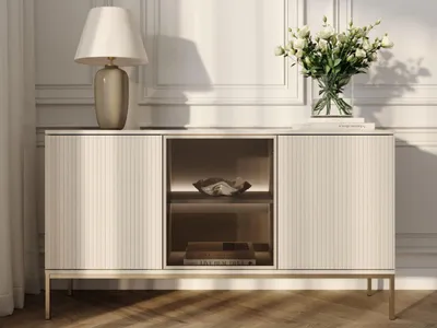 Produktbild von GrainGold Kommode Deo - Kommode mit  Türen - Sideboard, TV-Kommode, LED-Beleuchtung, Kommode mit Glas - Kommode Kaschmir
