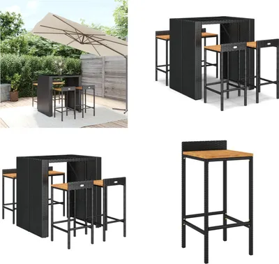 Produktbild von vidaXL 5 tlg. Gartenbar Set Schwarz Poly Rattan & Massivholz Akazie - Gartenbar Set - Gartenbar Sets - Garten Bar Set - Gartenbar