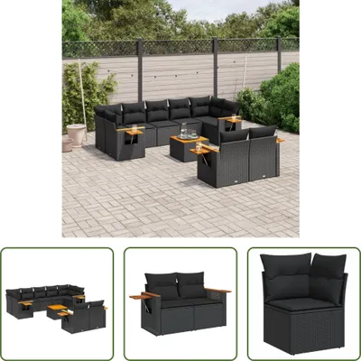 Produktbild von The Living Store 10-tlg. Garten-Sofagarnitur mit Kissen Schwarz Poly Rattan