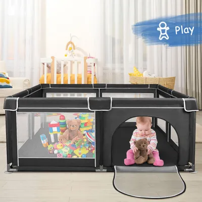 Produktbild von Baby Laufgitter Faltbar 180x150cm,Rutschfester Absperrgitter mit Atmungsaktive Netz,Große Sicherheitsspielplatz Schwarz
