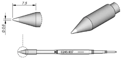 Obrázek produktu pro JBC pájecí hrot řady C245, kulatý tvar, C245937/Ø 0,6 mm, rovný, High Thermal C245937