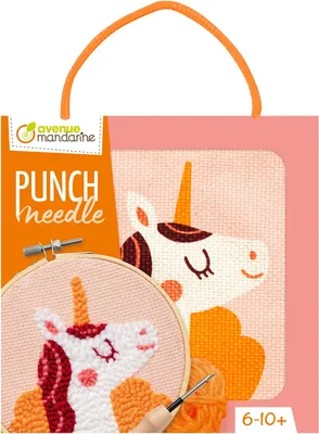Produktbild von Avenue Mandarine - Ein Stickbild Punch Needle, Kreuzstich-Set für Kinder – ab 6 Jahren – Einhorn zum Nähen Stoff 18 x 18 cm, Nadel Punch Needle, Nadel aus Kunststoff, Anleitung – KC150C