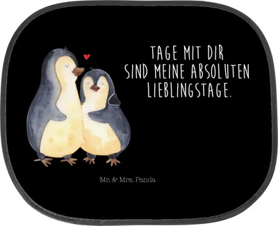 Produktbild von Mr. & Mrs. Panda Sonnenschutz Auto Pinguin umarmen - Schwarz - Geschenk, Hochzeit, Hochzeitstag, Fürs, Liebe, Paar, Scheibenschutz, Seitenscheibe, Hochzeitsgeschenk