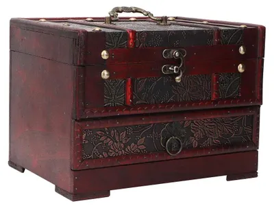 Produktbild von Schmuckkästchen Holz - Vintage Schmuckbox - Organizer für Schmuck - Mit Spiegel - Maße 22 x 16 x 16 cm - Mit Metallverschluss - Schmuckbox