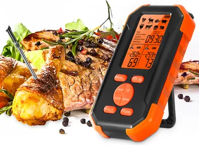 Produktbild von Digitales kabelloses Fleischthermometer, 328 Fuss, Fernbereich, intelligentes Kochthermometer mit 2 Sonden, wiederaufladbar, 2,7-Zoll-LCD-Digitalthermometer mit intelligenter Alarmfunktion zum Grillen/BBQ/Raeuchern