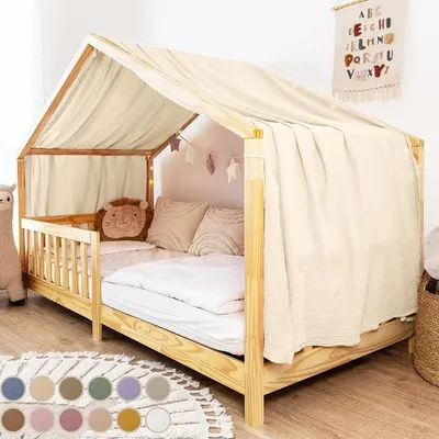 Produktbild von Hausbett Himmel [in 12 Farben] Betthimmel Hausbett aus 100% Baumwolle Musselin - Stoffhimmel für Hausbett Deko Mädchen & Jungen - Himmel für Hausbett Kinder - Bett Vorhang Kinderbett