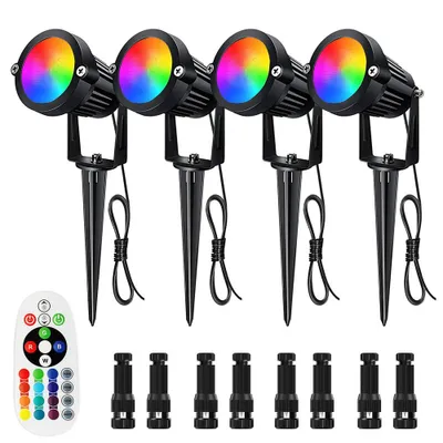 Produktbild von 4 Stück 6W Garten LED Strahler RGB Warmweiß Außen Wasserdicht Rasenlampe Gartenbeleuchtung mit Fernbedienung