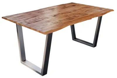 Produktbild von Esstisch Baumkante Massiv Mango naturfarben 140 x 80 silber V-Gestell DORA