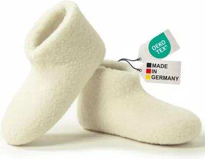 Produktbild von Bettschuhe IamFlauschi Schafsbeige Größe 38 / 39 - Kuschelig Warme Hausschuhe aus Schafwolle – Hüttenschuhe für Damen und Herren