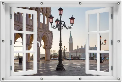 Produktbild von Wallario Outdoor-Poster für Garten oder Balkon 100 x 150 cm: Venedig - Dogenpalast, Markusplatz und San Giorgio Maggiore II
