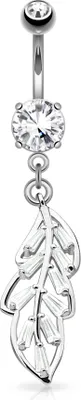 Produktbild von Bauchnabelpiercing Blatt Anhänger Strass Zirkonia 14 Karat vergoldet Autiga® silber