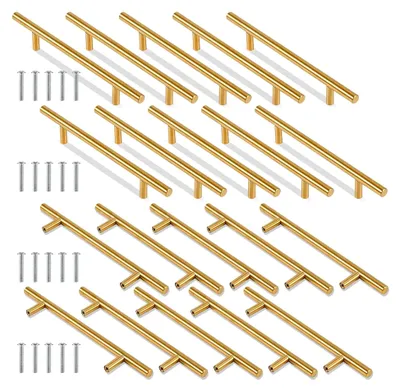 Produktbild von 20 Stück goldene T-Griffe mit einer Breite von 200 mm für Schranktüren und Schubladen