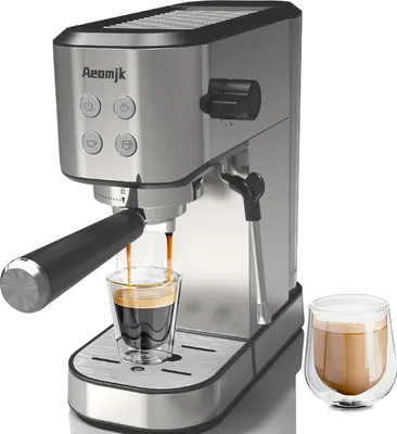 Produktbild von Aeomjk Elektrische Kaffeemaschine mit Milchaufsch?umsystem, 20 Bar Mini-Kaffeemaschine mit Dampfdse, Druckmesser, Doppelbezug, abnehmbarer 34oz