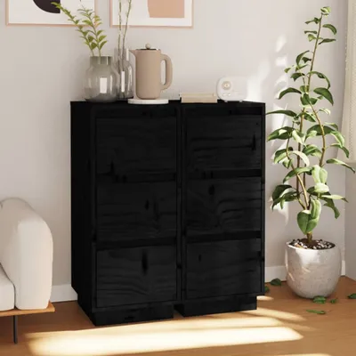 Obrázek produktu pro vidaXL Příborníky 2 ks černé 32x34x75 cm Borovicový masiv