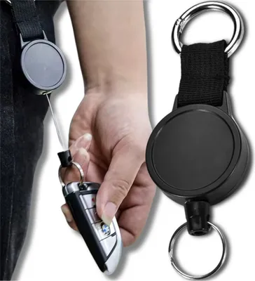 Produktbild von Retractor ausziehbarer Seil-Schlüsselanhänger 80 cm Outdoor-Karabiner schwarz