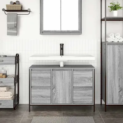Image de vidaXL Meuble sous-lavabo avec tiroirs gris Sonoma 90x34,5x60cm
