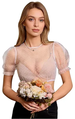 Obrázok produktu pre Solidchoice – Transparentná blúzka v štýle Dirndl s volánmi