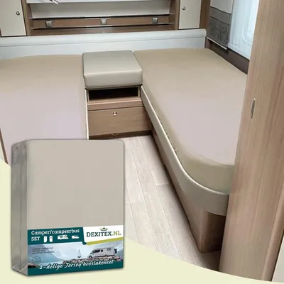Produktbild von Dexitex Spannbettlaken 2er Set – Einzelbetten & Längsbett Wohnwagen/Fendt – Spannbettlaken Wohnmobil & Caravan – 100% Jersey-Baumwolle – Beige