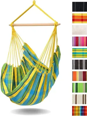 Image de Famanu, fauteuil suspendu Brasil, rayures jaune et turquoise, 110 cm