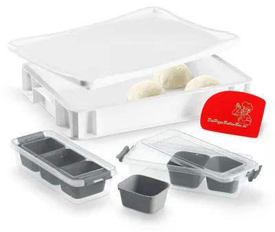 Productafbeelding van Pizzadeegdoos pizzaballenbox pizzaballenbakje - 30 x 40 x 8 cm - Met deksel en 2 pizzastations - Voedselveilig