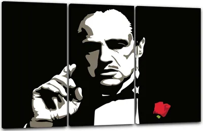 Produktbild von Leinwandbild 3-teilig (120x80cm): Filmplakat Der Pate Don Vito Corleone Marlon Brando nachgezeichnet, echter Holz-Keilrahmen inkl. Aufhänger, handgefertigt in Deutschland