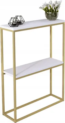 Zdjęcie produktu dla Konsola metalowa toaletka stolik półka stojąca loft złoty biały mat glamour