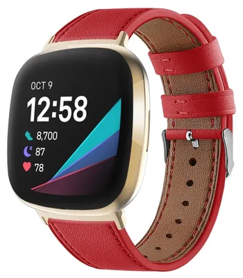 Produktbild von By Qubix passend für Fitbit Versa 3/4 & Sense 1/2 Lederarmband - Rot