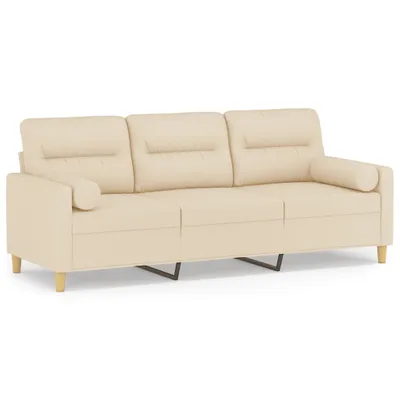 Zdjęcie produktu dla vidaXL 3-osobowa sofa z dekoracyjnymi poduszkami kremowa 180 cm tkanina