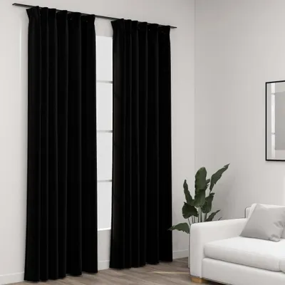 Productafbeelding van Living Store Verduisteringsgordijnen met haken, linnenlook, 2 stuks, zwart, 140x245 cm