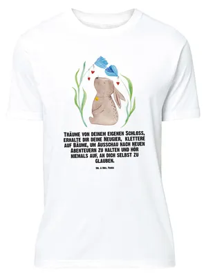 Produktbild von Mr. & Mrs. Panda Größe L T-Shirt Hase Blume - Weiß - Geschenk, Kaninchen, Kindergeburtstag, Taufe, Shirt, Geburtstag, Schwangerschaft, Ostern, Tshirt, mit Spruch