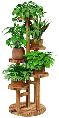 Produktbild von Mehrstufiger Pflanzenständer aus Holz – Platzsparender 5-stufiger Pflanzenständer für Wohnzimmer und Garten, Blumenständer mit mehreren Ebenen.