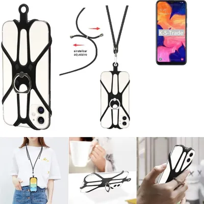 Produktbild von K-S-Trade 3in1 Handykette Handyband Handykordel Halsband Smartphone-Ring Handy-Ring kompatibel mit Samsung Galaxy A10s Fingerhalterung Handyring