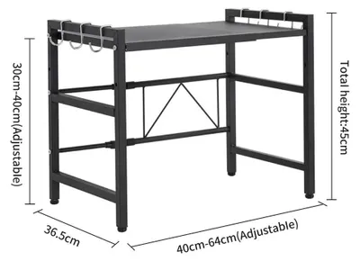 Produktbild von Küchenregal für Mikrowelle - Ausziehbares Ablageregal - Verstellbare Größe M - Edelstahl - Mit 6 Haken - Schwarz