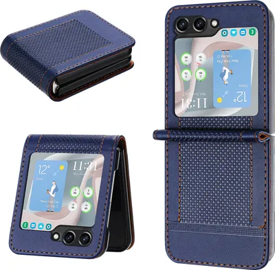 Produktbild von Handyhülle für Samsung Galaxy Z Flip 5 Leder Flip Klappbare Schutzhülle mit Standfunktion Blau