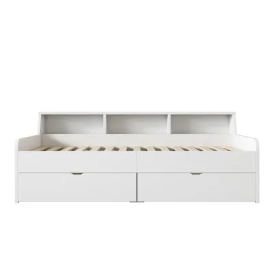 Produktbild von Flieks Holzbett Schlafsofa Sofabett 90x200cm mit 2 Schubladen, Einzelbett Kinderbett Jugendbett mit Staufach und Lattenrost, Tagesbett Weiß