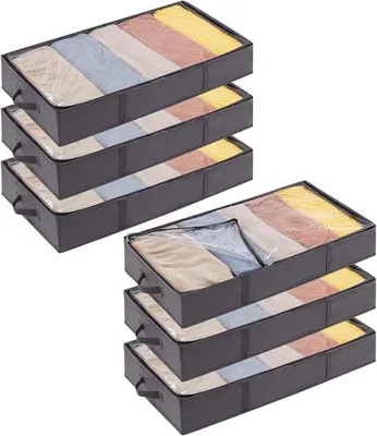Produktbild von Famanu Aufbewahrungsboxen 6er Set mit Deckel - Faltbare Organizer für unter das Bett, 65L, Grau
