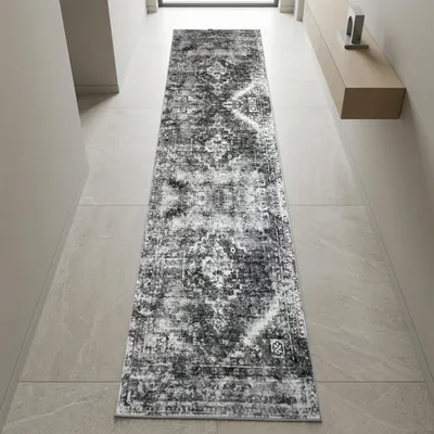 Obrázok produktu pre Šedý koberec s ornamentálnym vzorom, vhodný do moderných obytných priestorov. Rozmer: 80 x 300 cm